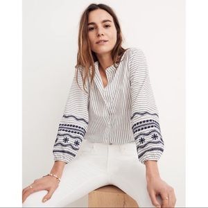 NWT Madewell Striped Embroidered-Sleeve Shirt